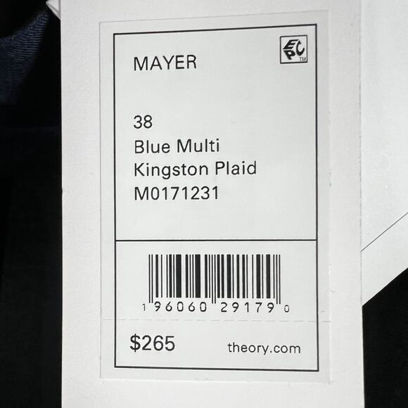 NWT* Men's Theory Blue Multi Kingston Wool Plaid Pants 38 $265 Retail (*read) - Picture 7 of 10